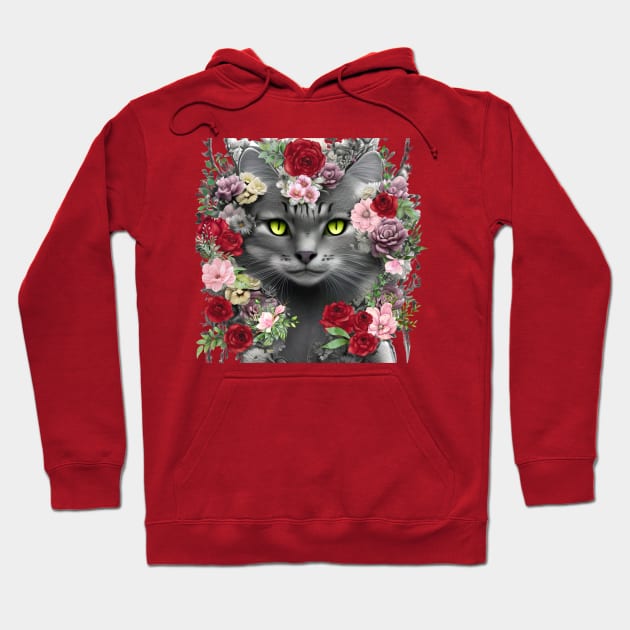 Beautiful Floral Gray Cat Hoodie by Hypnotic Highs